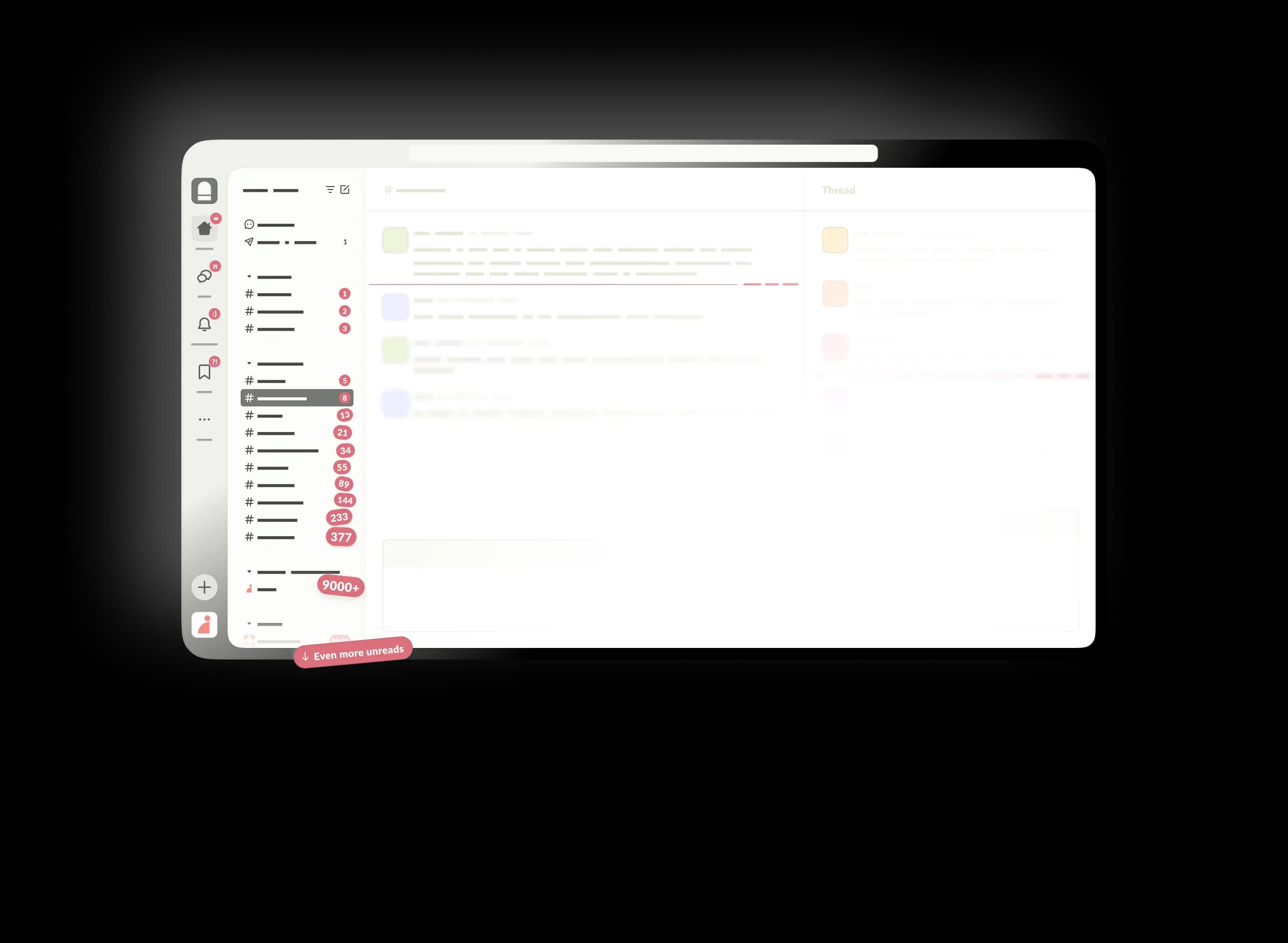 illustration showing a slack screen with a lot of messages and notifications.